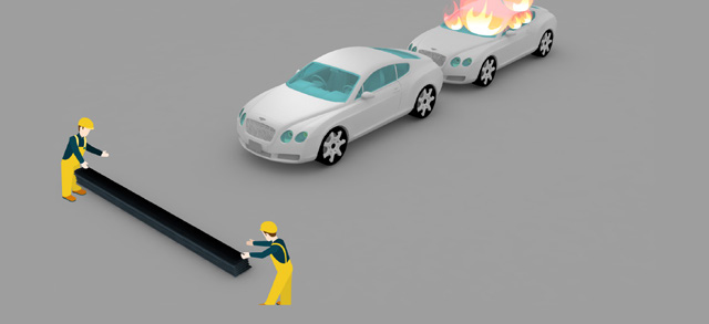1: Rull ut duken foran eller bak den brennende bilen/objektet