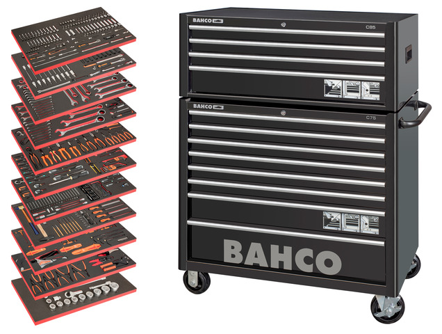 Produktbilde for Bahco verktøyvogn 8+4 skuffer m/11 innlegg (758-deler)